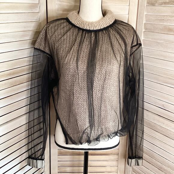 Perfect Number Fall 2020 RARE Sheer Overlay Chunky Knit Cropped Sweater S - Picture 5 of 12